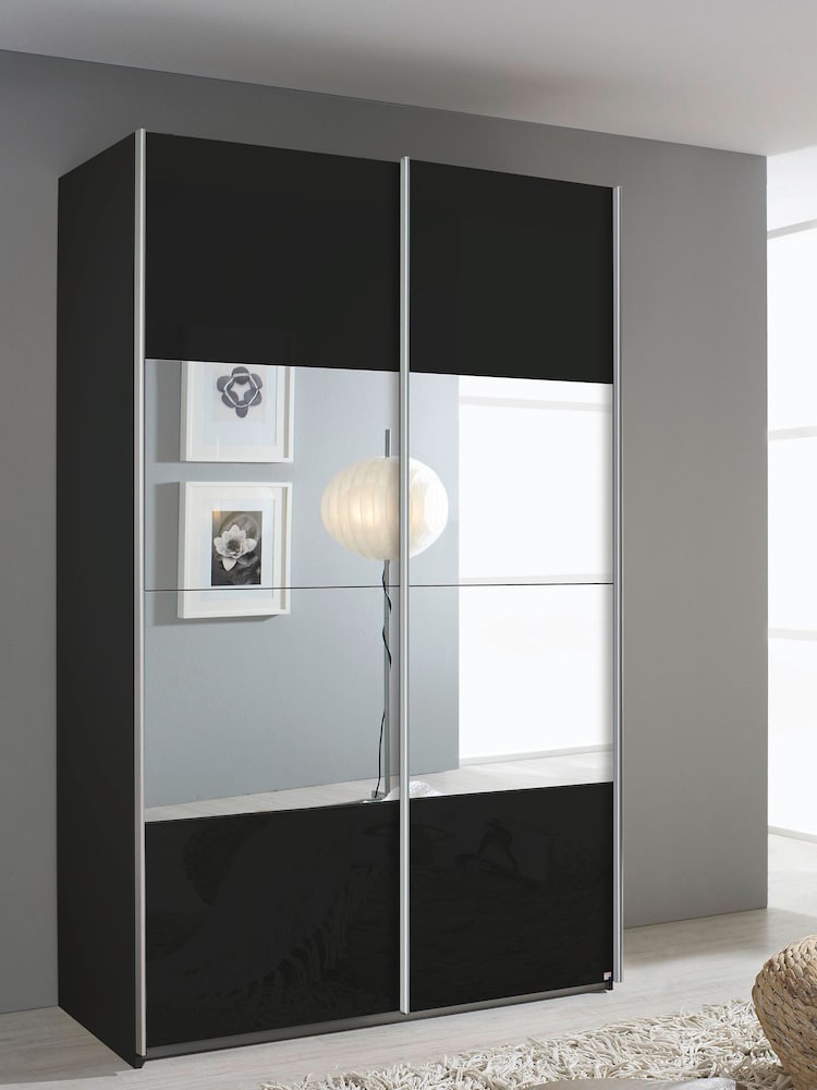Rauch Dark Grey Courtney Glass and Centre 1.3m Sliding Mirror Semi Fitted Wardrobe - Image 1 of 2