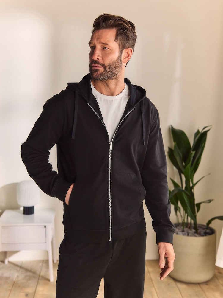 Black 100% Cotton Lightweight Zip Up Hoodie - Image 1 of 7