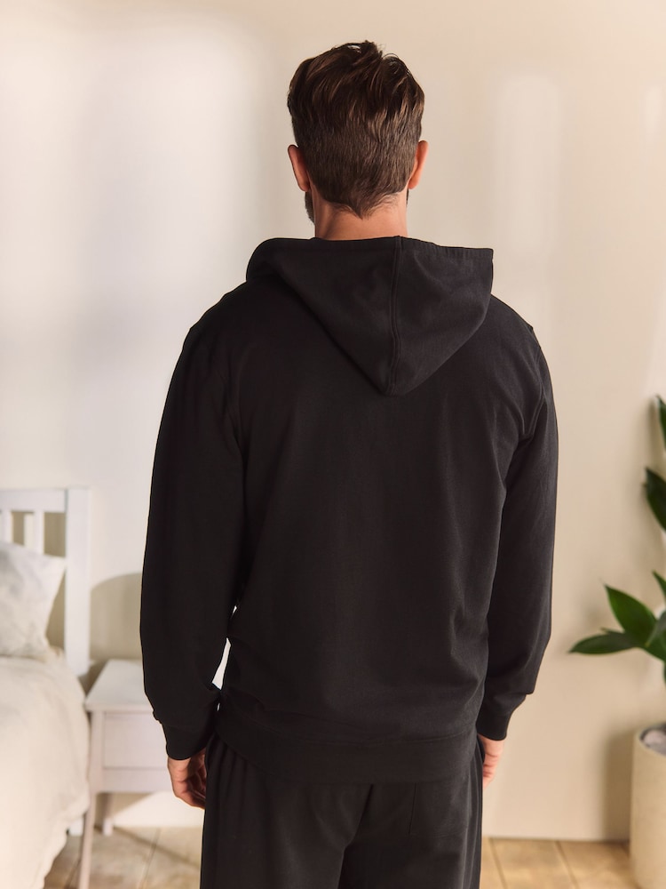 Black 100% Cotton Lightweight Zip Up Hoodie - Image 3 of 8