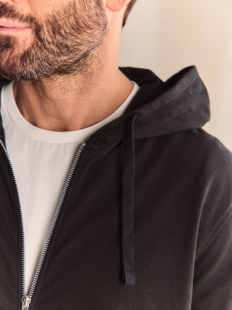Black 100% Cotton Lightweight Zip Up Hoodie - Image 4 of 8