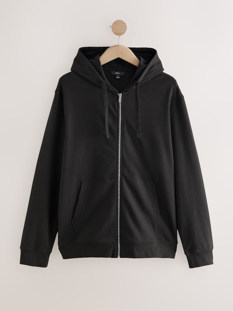 Black 100% Cotton Lightweight Zip Up Hoodie - Image 6 of 8