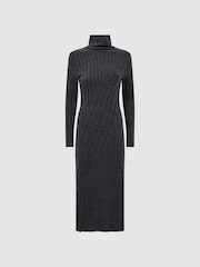 Reiss Charcoal Cady Knitted Roll Neck Midi Dress - Image 2 of 6