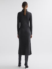 Reiss Charcoal Cady Knitted Roll Neck Midi Dress - Image 6 of 6
