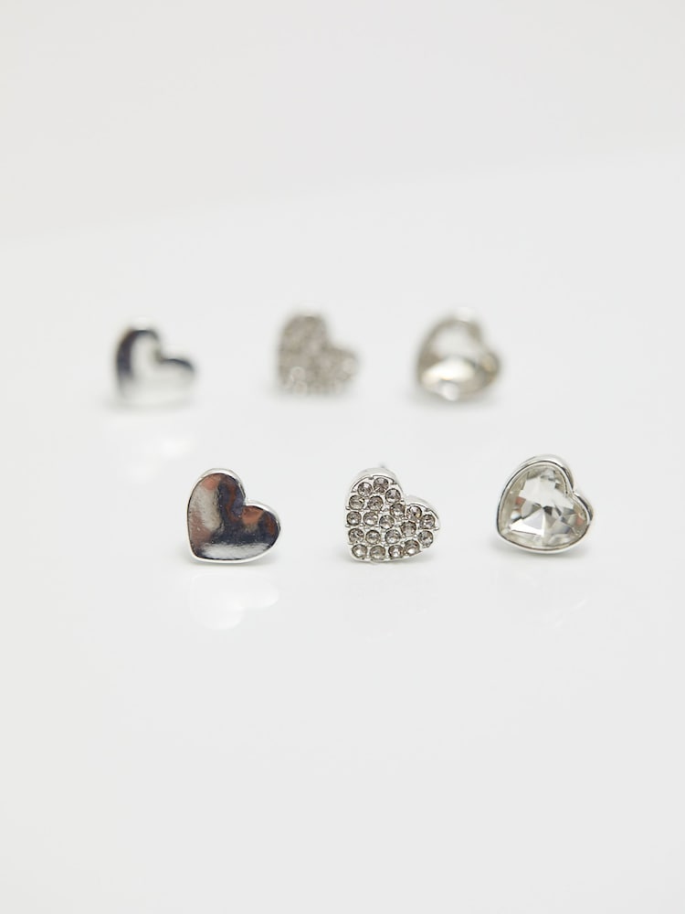 Mood Silver Polished And Crystal Heart Stud Earrings Pack of 3 - Image 2 of 2