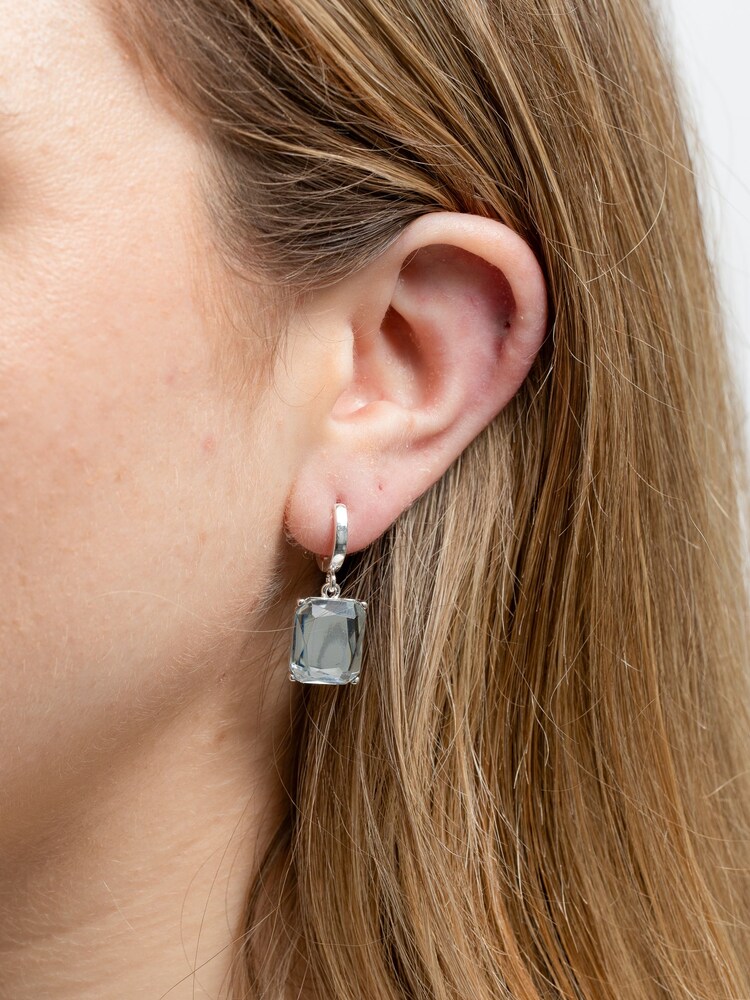Mood Silver Crystal Emerald Cut Huggie Hoop Earrings - Image 2 of 3