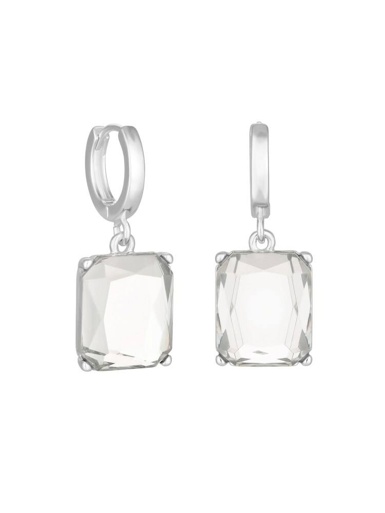 Mood Silver Crystal Emerald Cut Huggie Hoop Earrings - Image 3 of 3