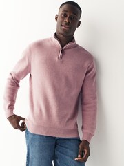 Pink Regular Cotton Premium Zip Neck Jumper - Image 1 of 8