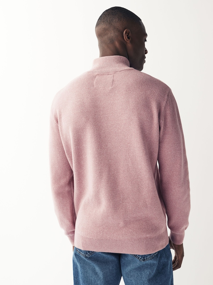Pink Regular Cotton Premium Zip Neck Jumper - Image 3 of 8