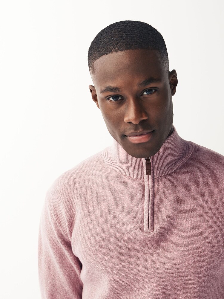 Pink Regular Cotton Premium Zip Neck Jumper - Image 4 of 8