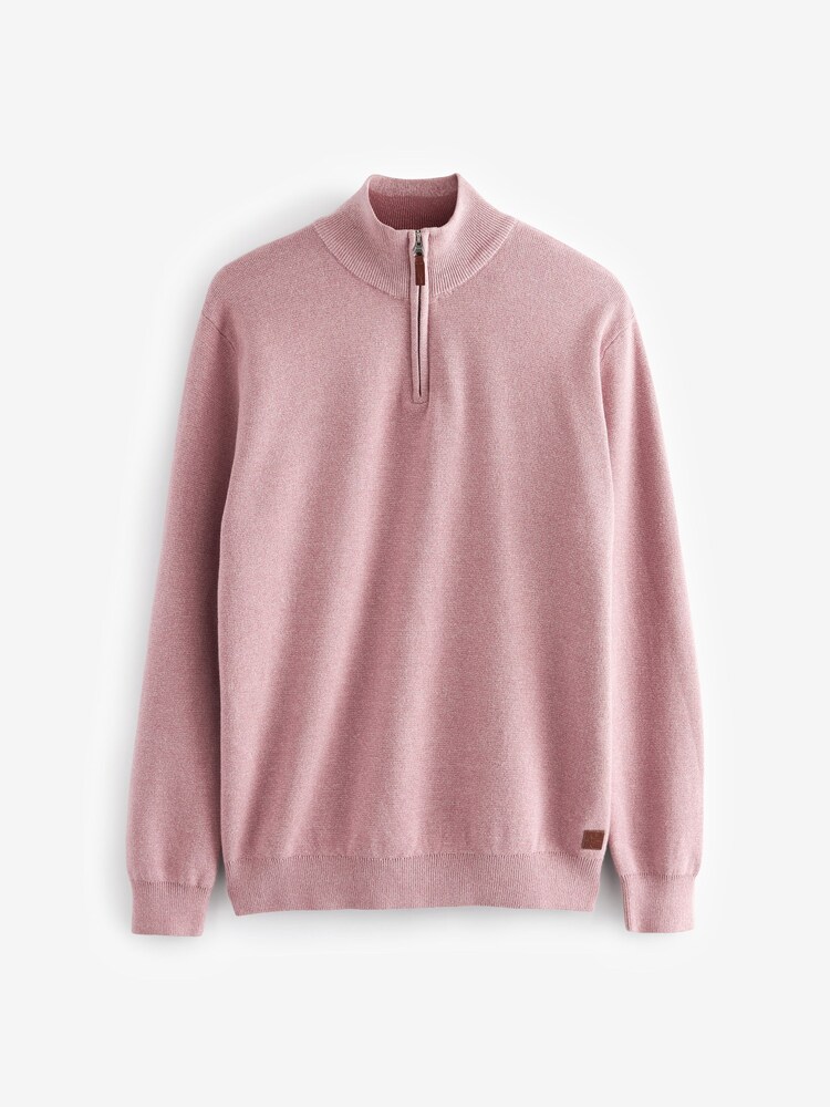 Pink Regular Cotton Premium Zip Neck Jumper - Image 6 of 8