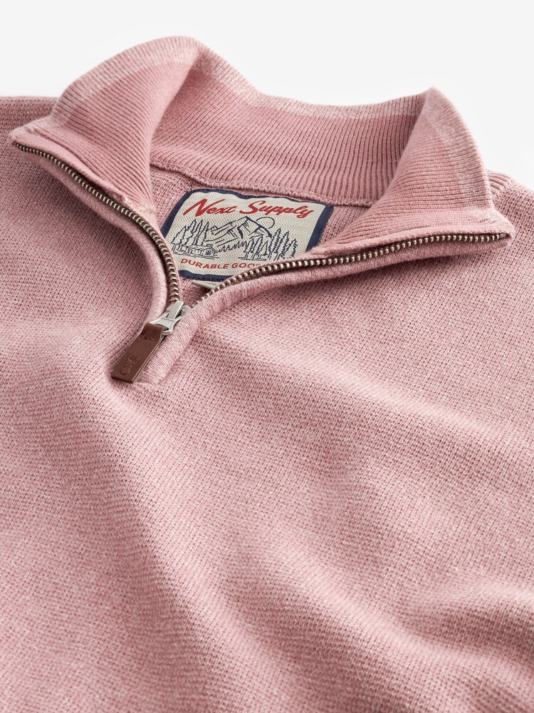 Pink Regular Cotton Premium Zip Neck Jumper - Image 7 of 8