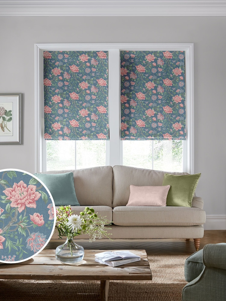 Laura Ashley Blue Tapestry Floral Dusky Seaspray Made to Measure Roman Blind - Image 1 of 2