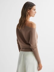 Reiss Camel Lorna Asymmetric Drape Knitted Top - Image 4 of 4