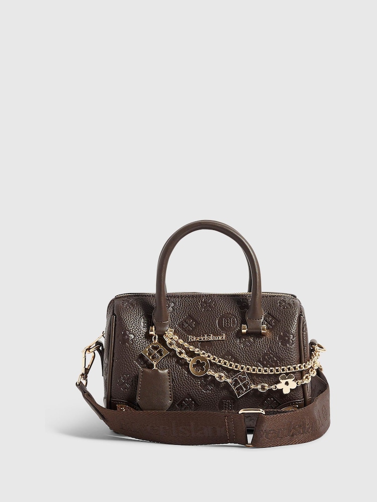 River Island Brown Embossed Metal Corner Bowler Bag - Image 2 of 6 River Island Brown Embossed Metal Corner Bowler Bag - Image 2 of 6