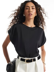 Чорний - River Island Атласна футболка з відворотними манжетами - Image 1 of 4