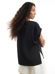 Чорний - River Island Атласна футболка з відворотними манжетами - Image 2 of 4