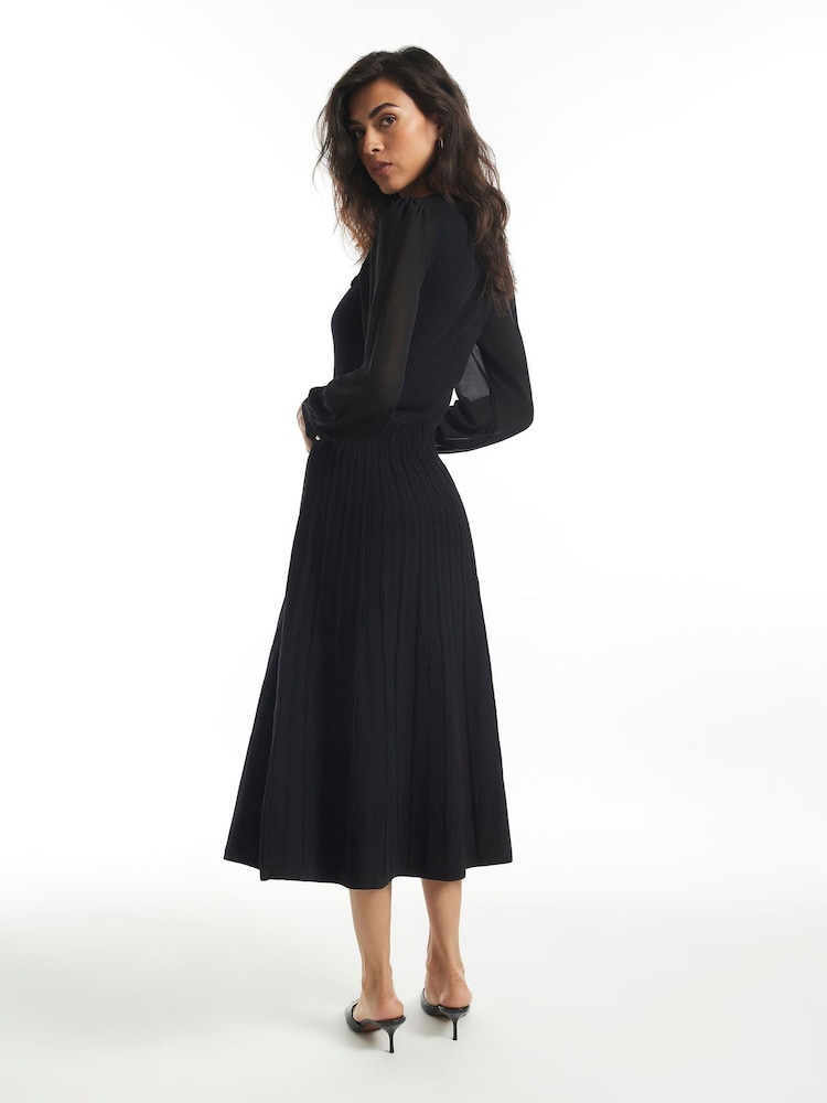 River Island Black Long Sleeve Chiffon Pointelle Dress - Image 2 of 4