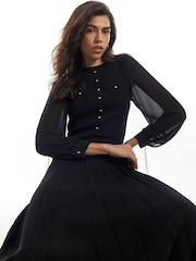 River Island Black Long Sleeve Chiffon Pointelle Dress - Image 3 of 4