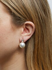 Mood Silver Pearl Snowman Drop Earrings - Image 3 of 3