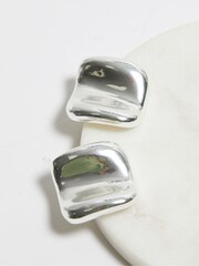 Mood Silver Recycled Polished Fluid Stud Earrings - Image 2 of 4