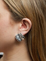 Mood Silver Recycled Polished Fluid Stud Earrings - Image 3 of 4