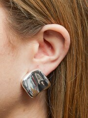 Mood Silver Recycled Polished Fluid Stud Earrings - Image 4 of 4