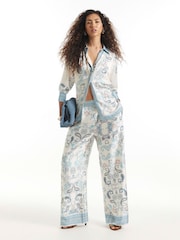 River Island Blue Satin Oversized Paisley Print Long Sleeve Shirt - Image 1 of 4