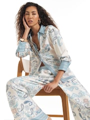 River Island Blue Satin Oversized Paisley Print Long Sleeve Shirt - Image 2 of 4