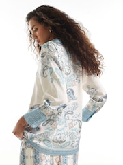 River Island Blue Satin Oversized Paisley Print Long Sleeve Shirt - Image 3 of 4