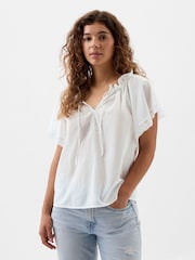 Gap White Lace Flutter Sleeve Blouse - Image 1 of 4