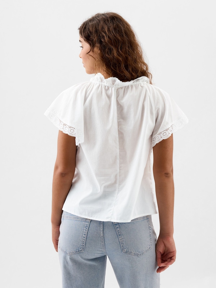 Gap White Lace Flutter Sleeve Blouse - Image 2 of 4