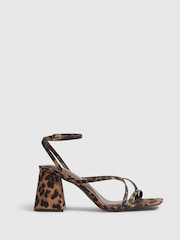River Island Brown Leopard Block Heels Sandals - Image 1 of 6