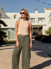 Khaki Green Linen Blend Cargo Trousers - Image 1 of 1