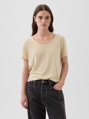 Gap Neutral Linen Blend Short Sleeve Scoop Neck T-Shirt - Image 1 of 3