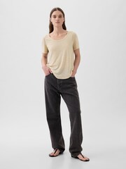 Gap Neutral Linen Blend Short Sleeve Scoop Neck T-Shirt - Image 3 of 3