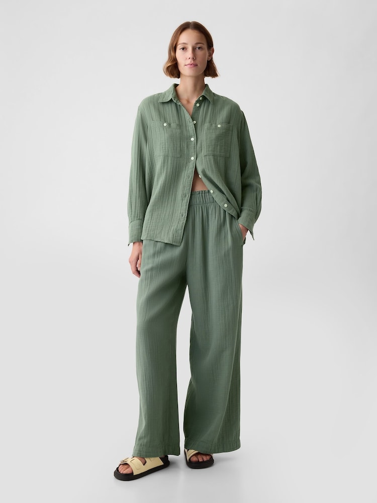 Gap Green Crinkle Cotton Long Sleeve Oversized Shirt - Image 3 of 3