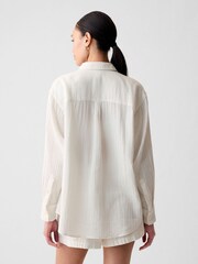 Gap Off-White Crinkle Cotton Long Sleeve Oversized Shirt - Image 2 of 4
