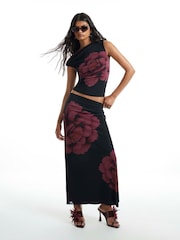 River Island Black Mesh Floral Print Maxi Skirt - Image 1 of 4
