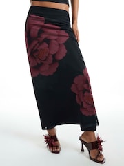 River Island Black Mesh Floral Print Maxi Skirt - Image 4 of 4