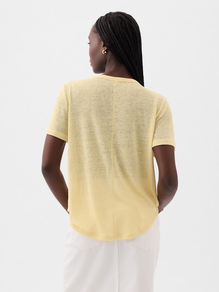 Gap Yellow Linen Blend Short Sleeve Scoop Neck T-Shirt - Image 2 of 4 Gap Yellow Linen Blend Short Sleeve Scoop Neck T-Shirt - Image 2 of 4