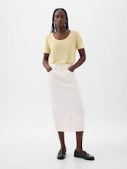 Gap Yellow Linen Blend Short Sleeve Scoop Neck T-Shirt - Image 3 of 4