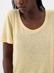 Gap Yellow Linen Blend Short Sleeve Scoop Neck T-Shirt - Image 4 of 4