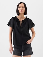 Gap Black Lace Flutter Sleeve Blouse - Image 1 of 2