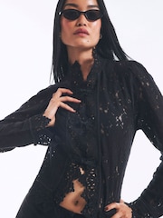 River Island Black Lace Detail Drummer Jacket - Image 3 of 3