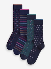 Navy Blue Neon 4 Pack Bamboo Signature Socks - Image 1 of 6