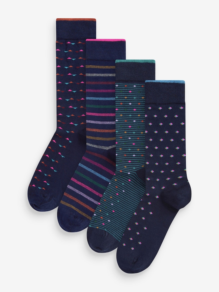 Navy Blue Neon 4 Pack Bamboo Signature Socks - Image 1 of 6