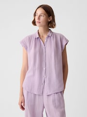 Gap Purple Crinkle Cotton Short Sleeve Shirt - Image 1 of 4