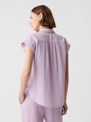Gap Purple Crinkle Cotton Short Sleeve Shirt - Image 2 of 4