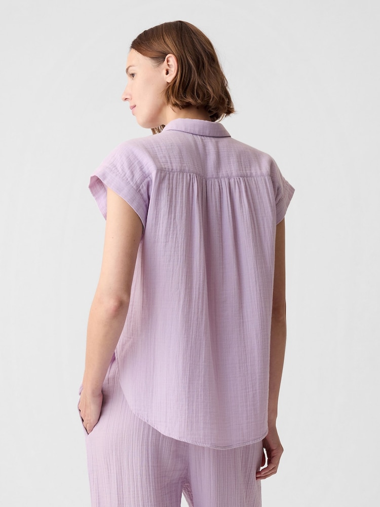 Gap Purple Crinkle Cotton Short Sleeve Shirt - Image 2 of 4