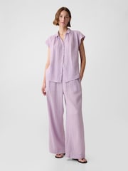 Gap Purple Crinkle Cotton Short Sleeve Shirt - Image 3 of 4